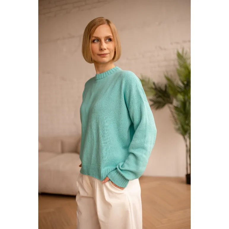 ​Свитер оверсайз, цвет бирюза, размер 44-46, состав: кашемир 40%, мериносовая шерсть 30%, шелк 30%