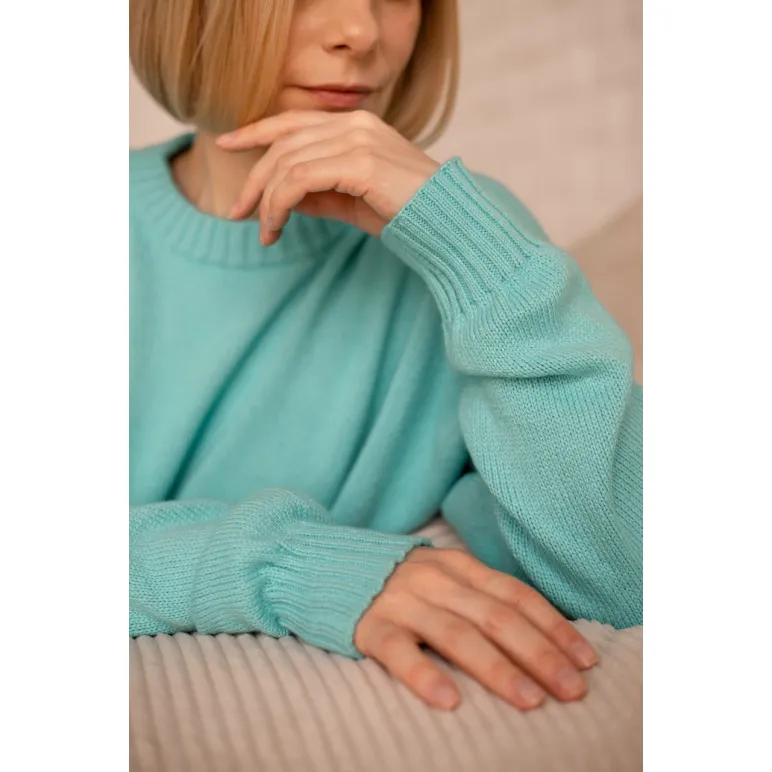 ​Свитер оверсайз, цвет бирюза, размер 44-46, состав: кашемир 40%, мериносовая шерсть 30%, шелк 30%