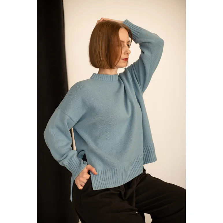 Свитер оверсайз, цвет голубой, состав: кашемир 10%, меринос 90%, размер 44-46