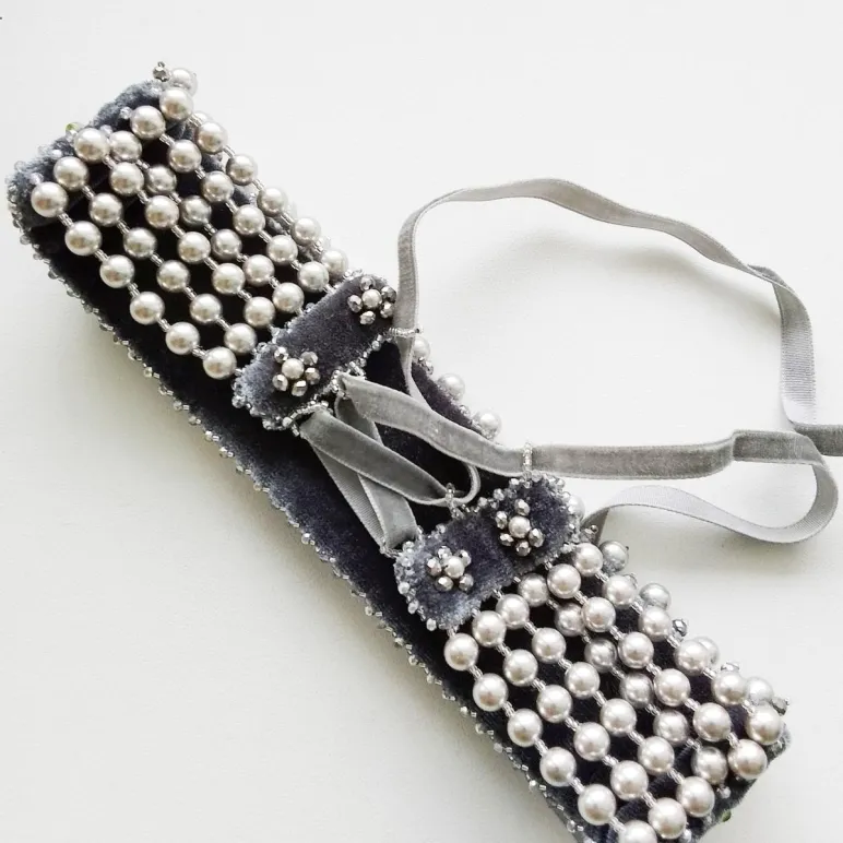 Колье стойка с жемчугом кристаллами, ручная работа Адель