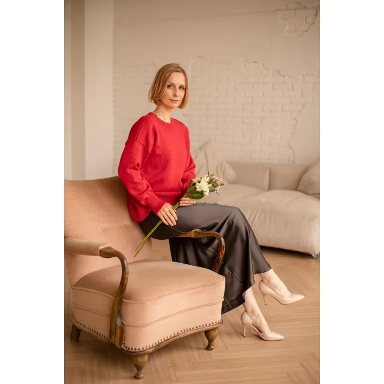 Свитер оверсайз, цвет красный, размер 42-44, состав мериносовая шерсть 100%