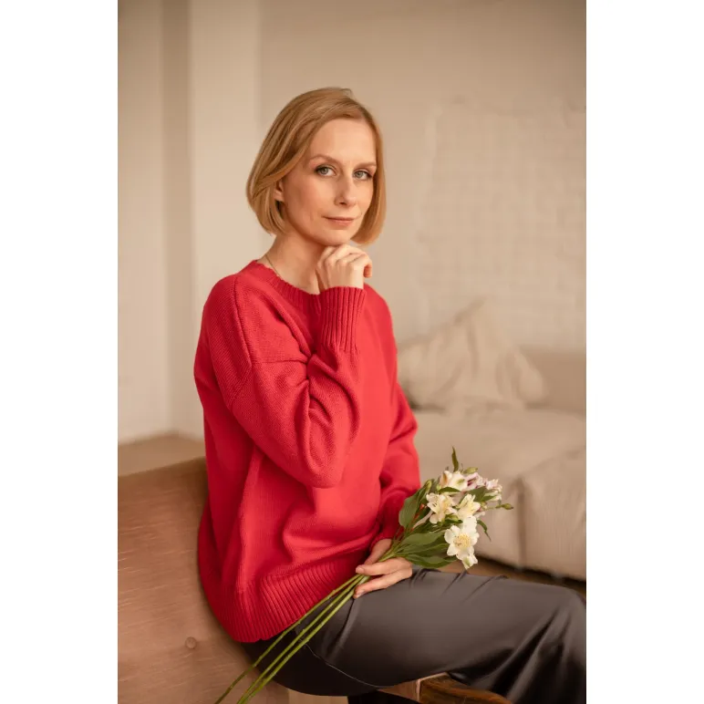 Свитер оверсайз, цвет красный, размер 42-44, состав мериносовая шерсть 100%