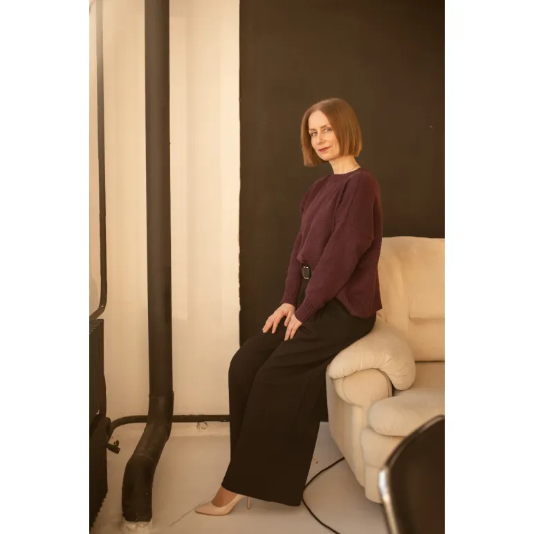 Свитер оверсайз, цвет винный, размер 44-46, состав: кашемир 10%, мериносовая шерсть 70%, шелк 20%