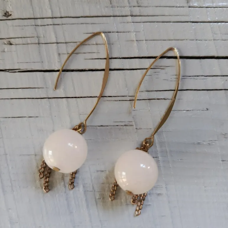 Серьги удлиненные с молочным кварцем