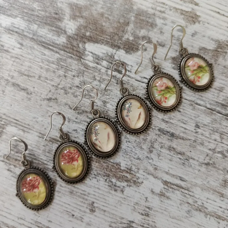 Серьги в ретро стиле с декупажем