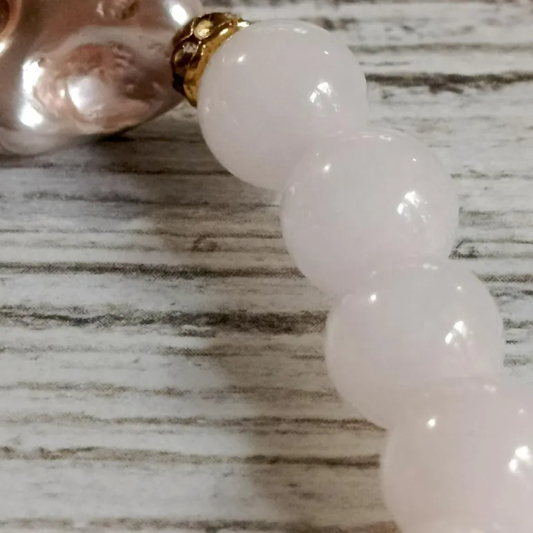 Браслет из кунцита и розового кварца с жемчугом