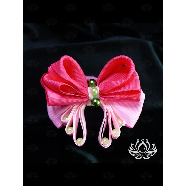 Резинка для волос ручной работы Бант "Бусинка" розовый