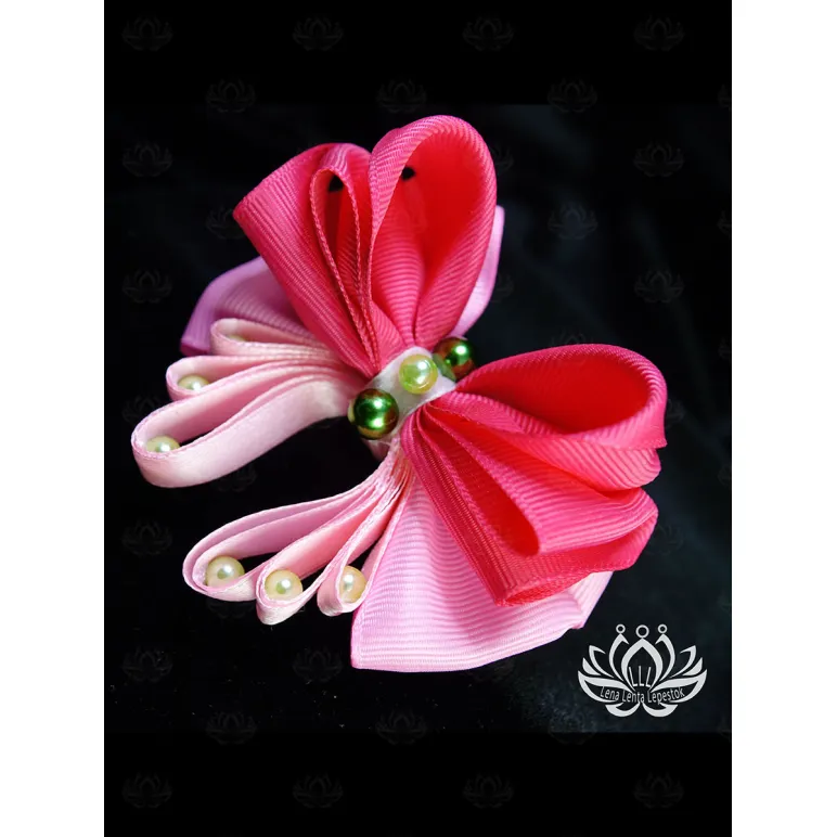 Резинка для волос ручной работы Бант "Бусинка" розовый