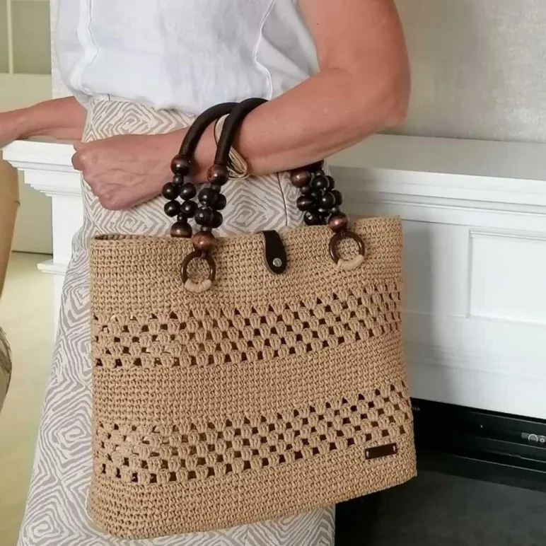 Комплект из рафии сумка-шоппер + панама, размер сумки 35*28, декоративные ручки, кожаная фурнитура, укреплённое дно