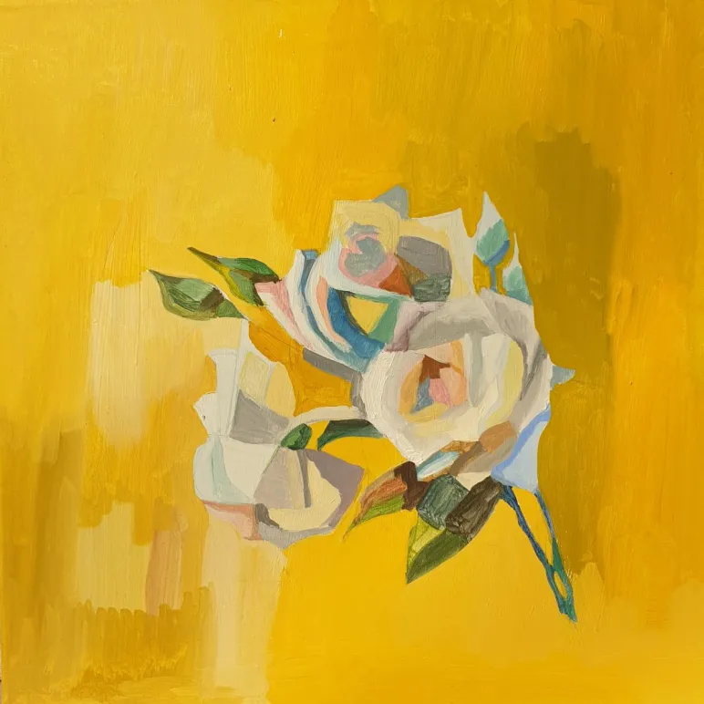 Картина розы на желтом фоне маслом