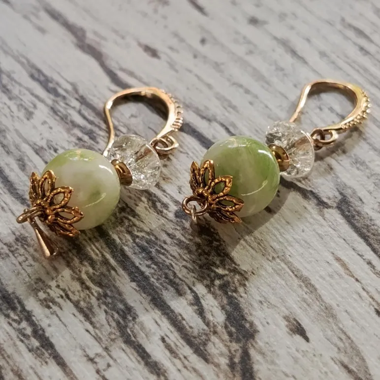 Серьги с жадеитом и хрусталем кракле