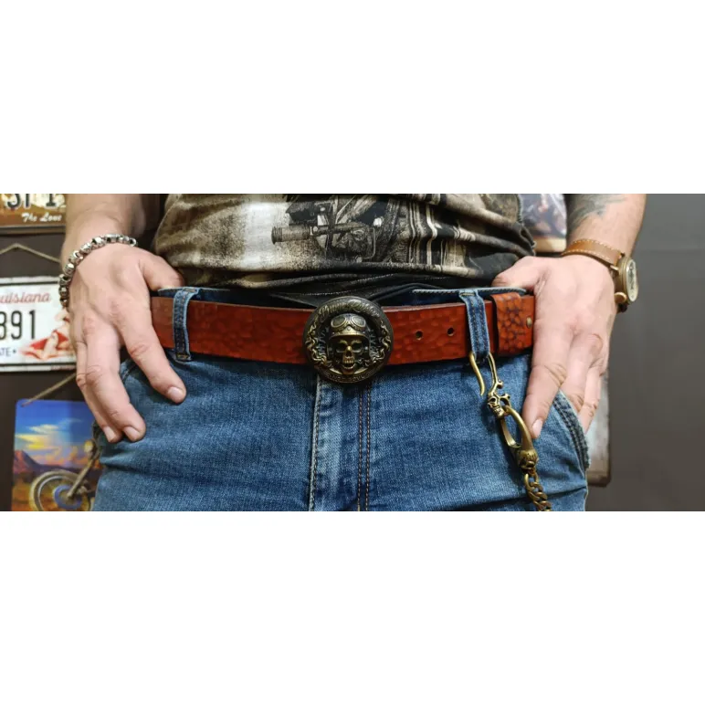 Ремень из натуральной кожи Байкерский огонь