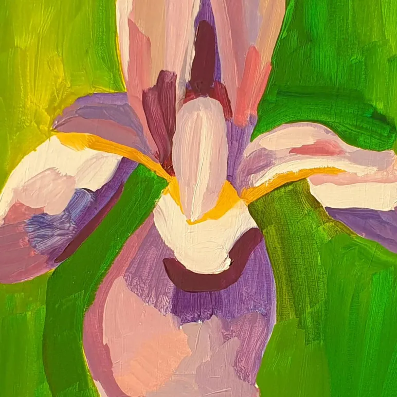 Картина Ирис на зеленом фоне маслом