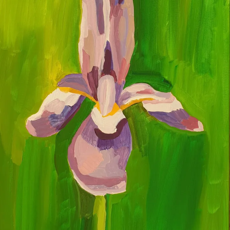 Картина Ирис на зеленом фоне маслом