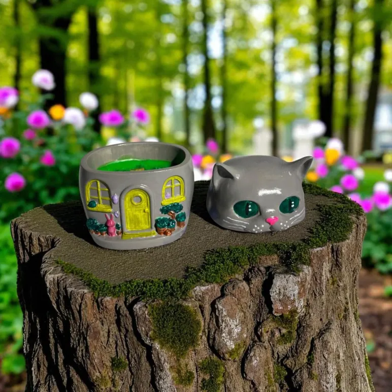 Шкатулка свеча "Котик" (серый)