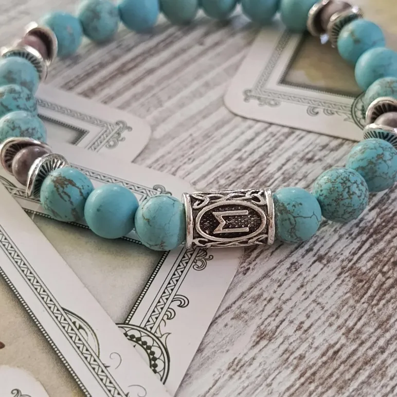 БРАСЛЕТ ИЗ БИРЮЗЫ С РУНАМИ Браслет из бирюзы с рунами