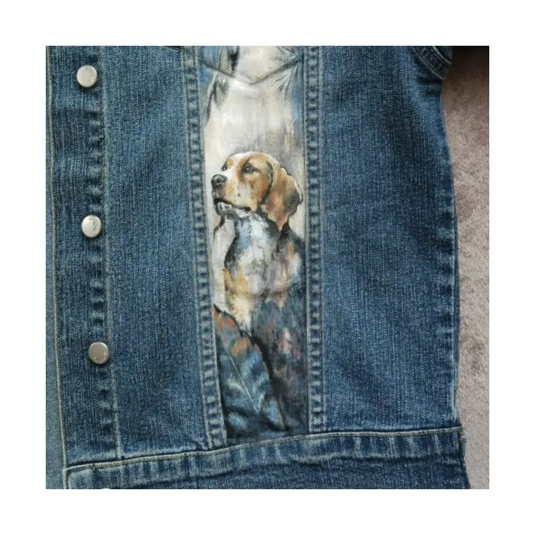 Куртка джинсовая с принтом ручной работы " Ковбойская", с белой лошадью