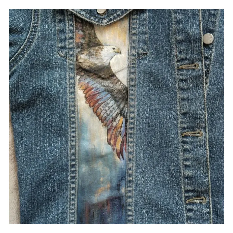 Куртка джинсовая с принтом ручной работы " Ковбойская", с белой лошадью