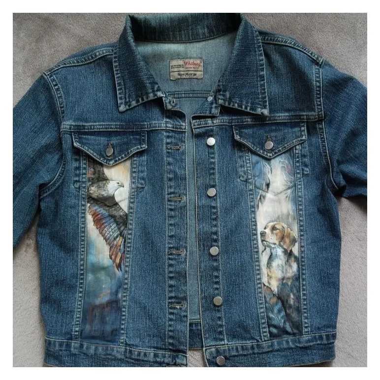 Куртка джинсовая с принтом ручной работы " Ковбойская", с белой лошадью