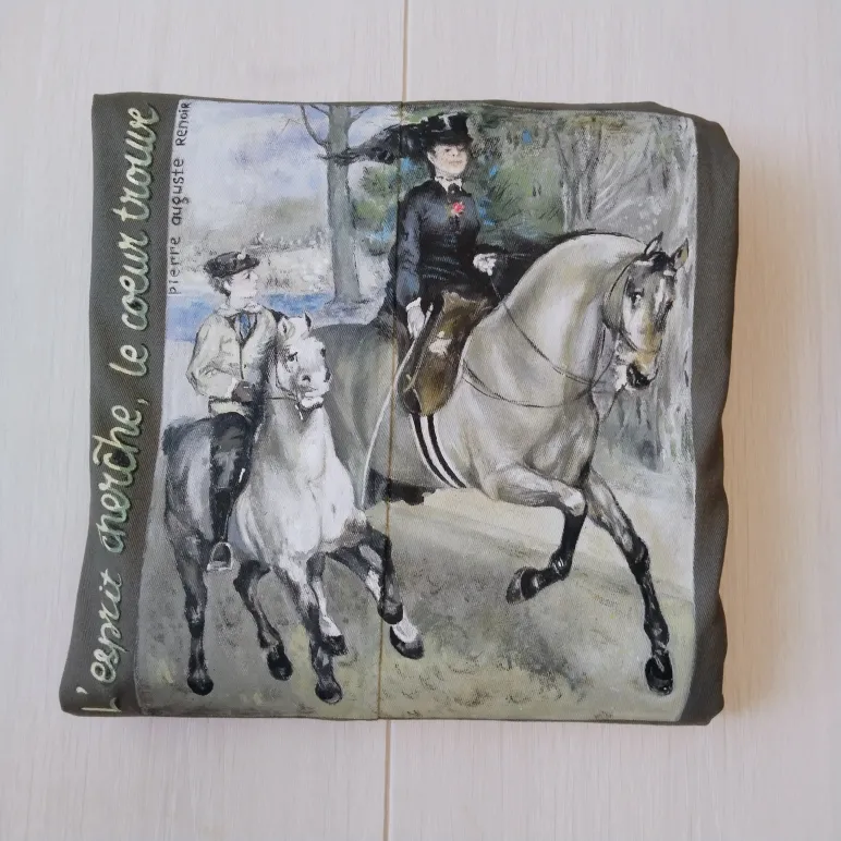 Джинсовый тонкий летний  жакет с принтом ручной работы с лошадьми " Огюст Ренуар