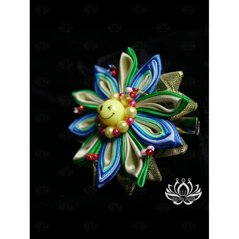 Заколка для волос ручной работы "Солнечный круг" разноцветный. Единственный экземпляр. Цветы Канзаши на волосы Ваши.