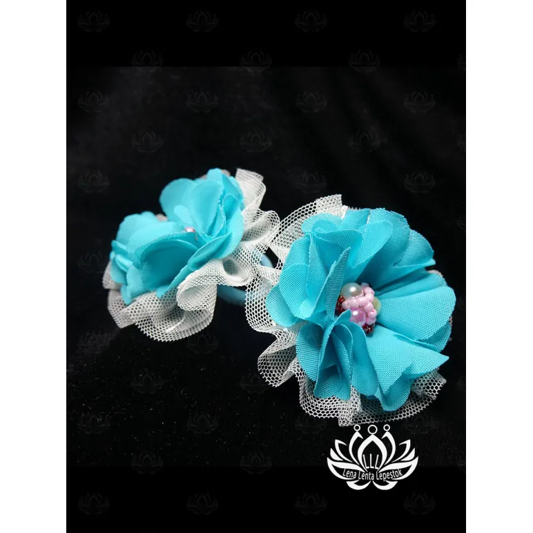 Комплект резинок для волос ручной работы "Незабудка" бирюзовый. комплект 2 шт. Единственный экземпляр. Цветы Канзаши на волосы Ваши.