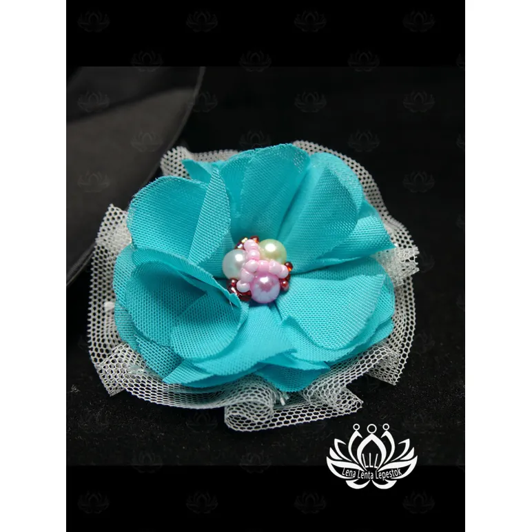 Комплект резинок для волос ручной работы "Незабудка" бирюзовый. комплект 2 шт. Единственный экземпляр. Цветы Канзаши на волосы Ваши.