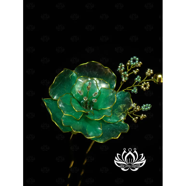 Шпилька для волос ручной работы "Весна" в технике Витраль. Единственный экземпляр. Цветы Канзаши на волосы Ваши