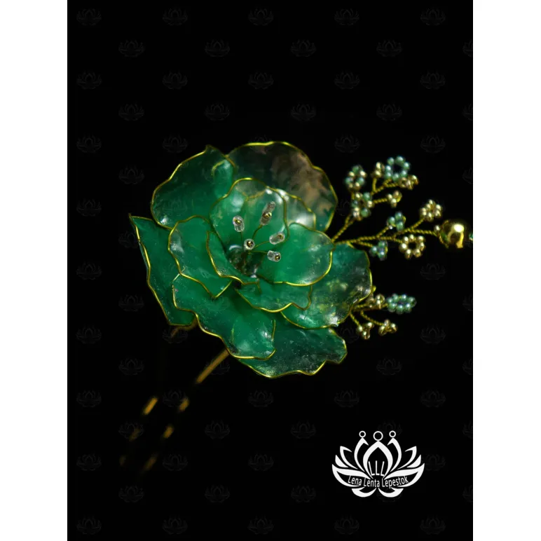 Шпилька для волос ручной работы "Весна" в технике Витраль. Единственный экземпляр. Цветы Канзаши на волосы Ваши