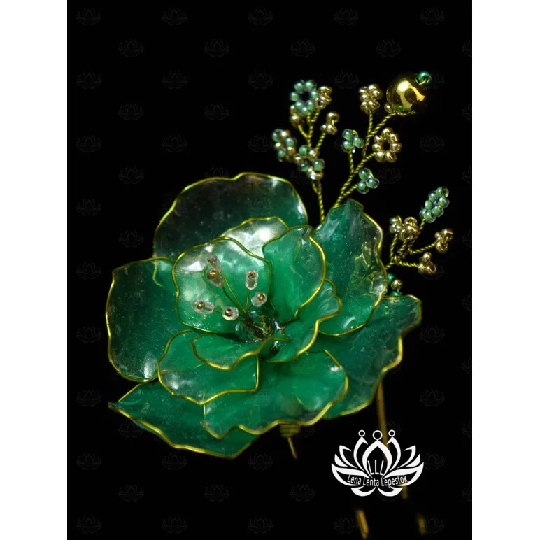 Шпилька для волос ручной работы "Весна" в технике Витраль. Единственный экземпляр. Цветы Канзаши на волосы Ваши