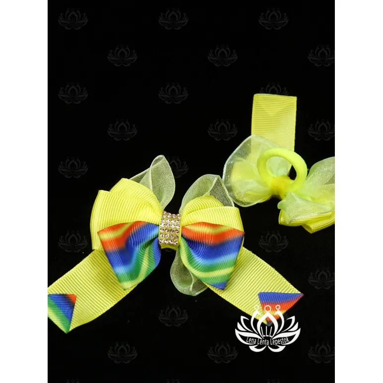 Комплект резинок для волос ручной работы Бант "Карнавал" жёлтый, комплект 2 шт. Единственный экземпляр. Цветы Канзаши на волосы Ваши