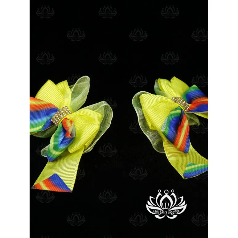 Комплект резинок для волос ручной работы Бант "Карнавал" жёлтый, комплект 2 шт. Единственный экземпляр. Цветы Канзаши на волосы Ваши