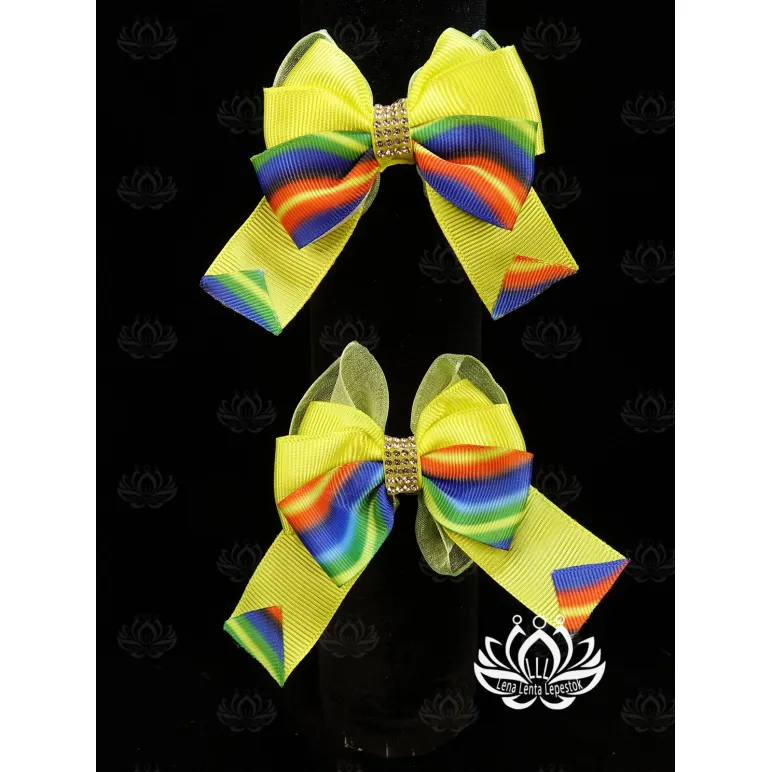 Комплект резинок для волос ручной работы Бант "Карнавал" жёлтый, комплект 2 шт. Единственный экземпляр. Цветы Канзаши на волосы Ваши
