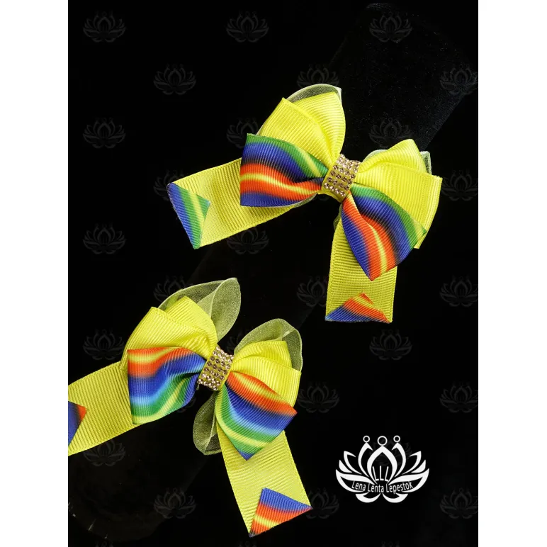 Комплект резинок для волос ручной работы Бант "Карнавал" жёлтый, комплект 2 шт. Единственный экземпляр. Цветы Канзаши на волосы Ваши