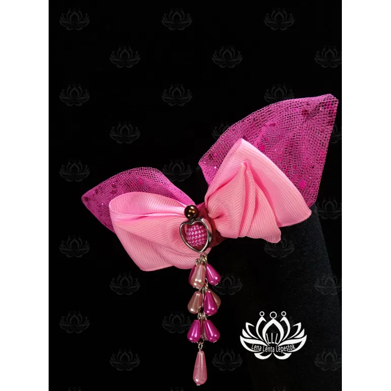 Заколка для волос ручной работы Бант "Барби" розовый. с подвеской. Единственный экземпляр. Цветы Канзаши на волосы ВашиЗаколка для волос ручной работы Бант "Барби" розовый. с подвеской. Единственный экземпляр. Цветы Канзаши на волосы Ваши