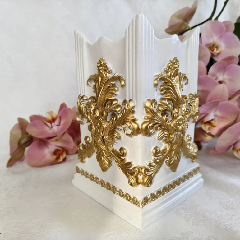 Биокамин "Барокко" интерьерный, настольный, ручная работа, белый