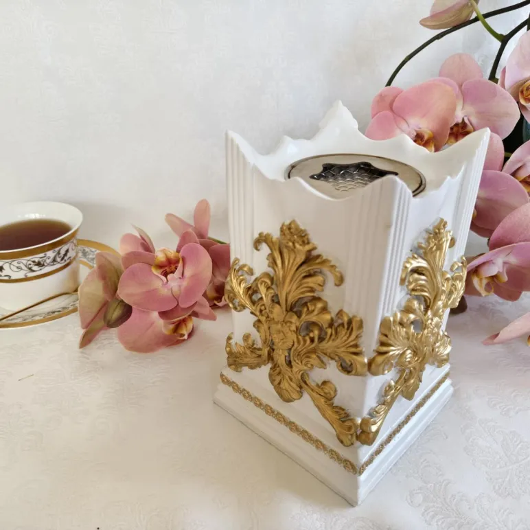 Биокамин "Барокко" интерьерный, настольный, ручная работа, белый