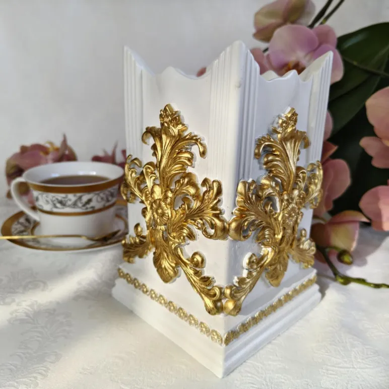 Биокамин "Барокко" интерьерный, настольный, ручная работа, белый