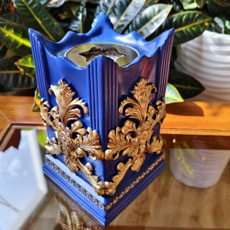 Биокамин "Барокко" интерьерный, настольный, ручная работа, синий