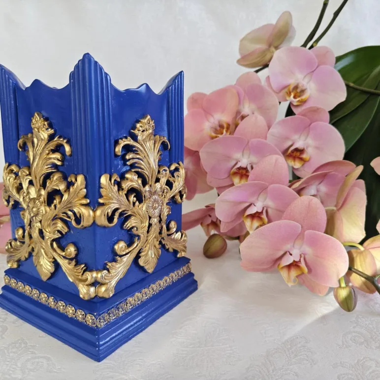 Биокамин "Барокко" интерьерный, настольный, ручная работа, синий