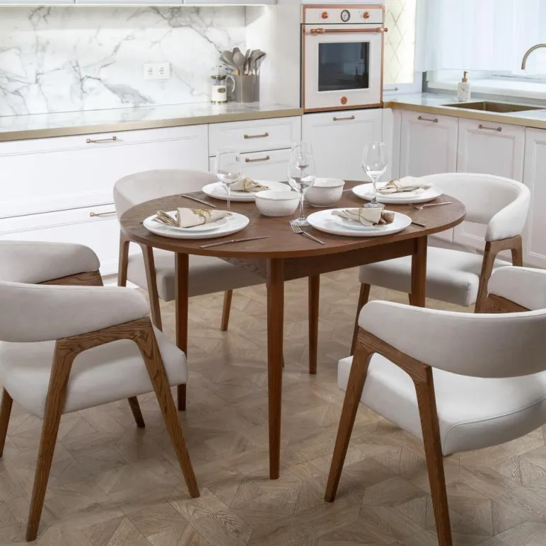 Круглый, раздвижной стол. Дубовый шпон, массив ясеня