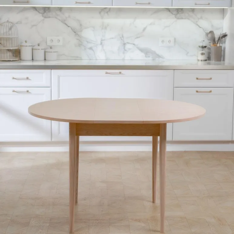 Круглый, раздвижной стол. Дубовый шпон, массив ясеня