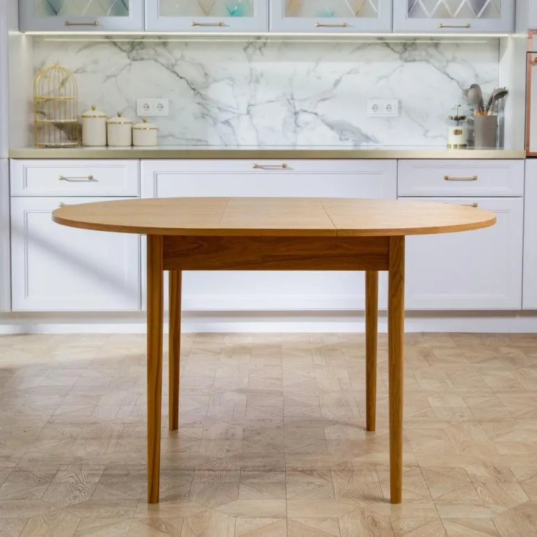 Круглый, раздвижной стол. Дубовый шпон, массив ясеня