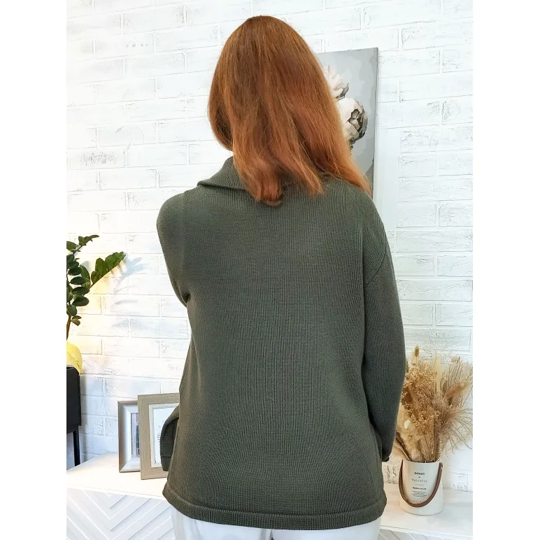 Рубашка вязаная их шерсти ягнёнка и хлопка "Морозная олива"