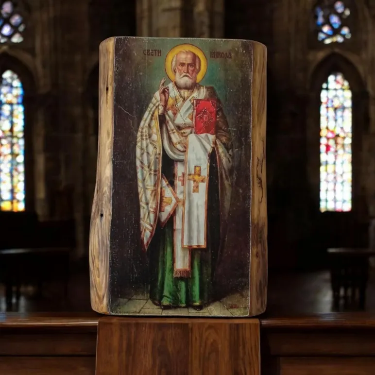 Икона образ Николай Чудотворец на дереве