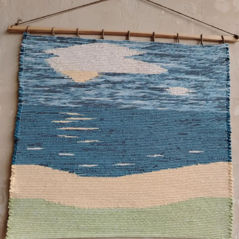 ДЕКОРАТИВНОЕ ПАННО "ДЕНЬ НА МОРЕ" 70Х70 СМ. ДОМОТКАНОЕ. РУЧНАЯ РАБОТА. ХЛОПОК. Декоративное панно "День на море" 70х70 см. Домотканое. Ручная работа. Хлопок.