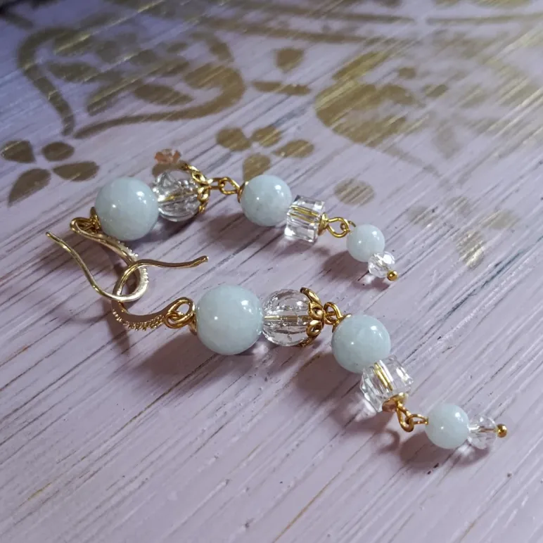 Серьги с аквамарином и хрусталем