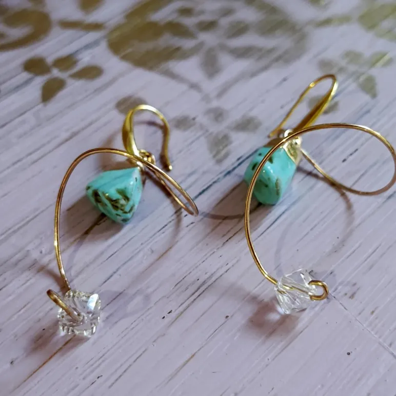 Серьги с бирюзой и хрусталем