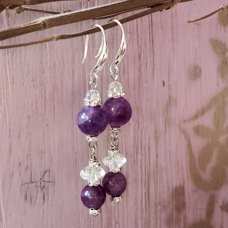 Серьги с чароитом и хрусталем