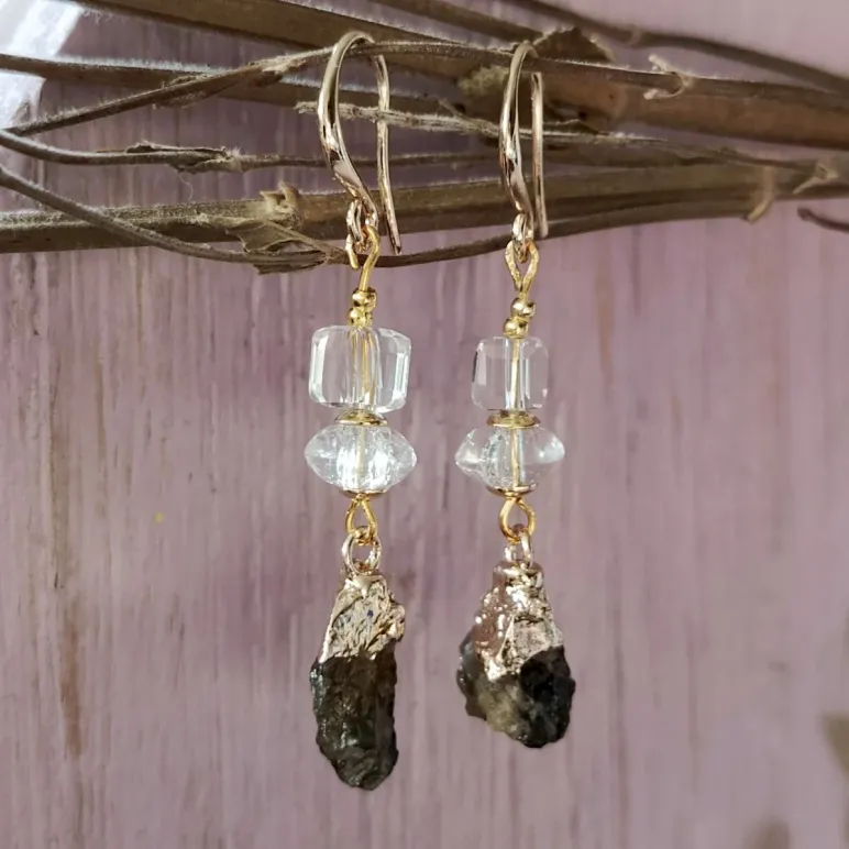 Серьги с раухтопазом и хрусталем